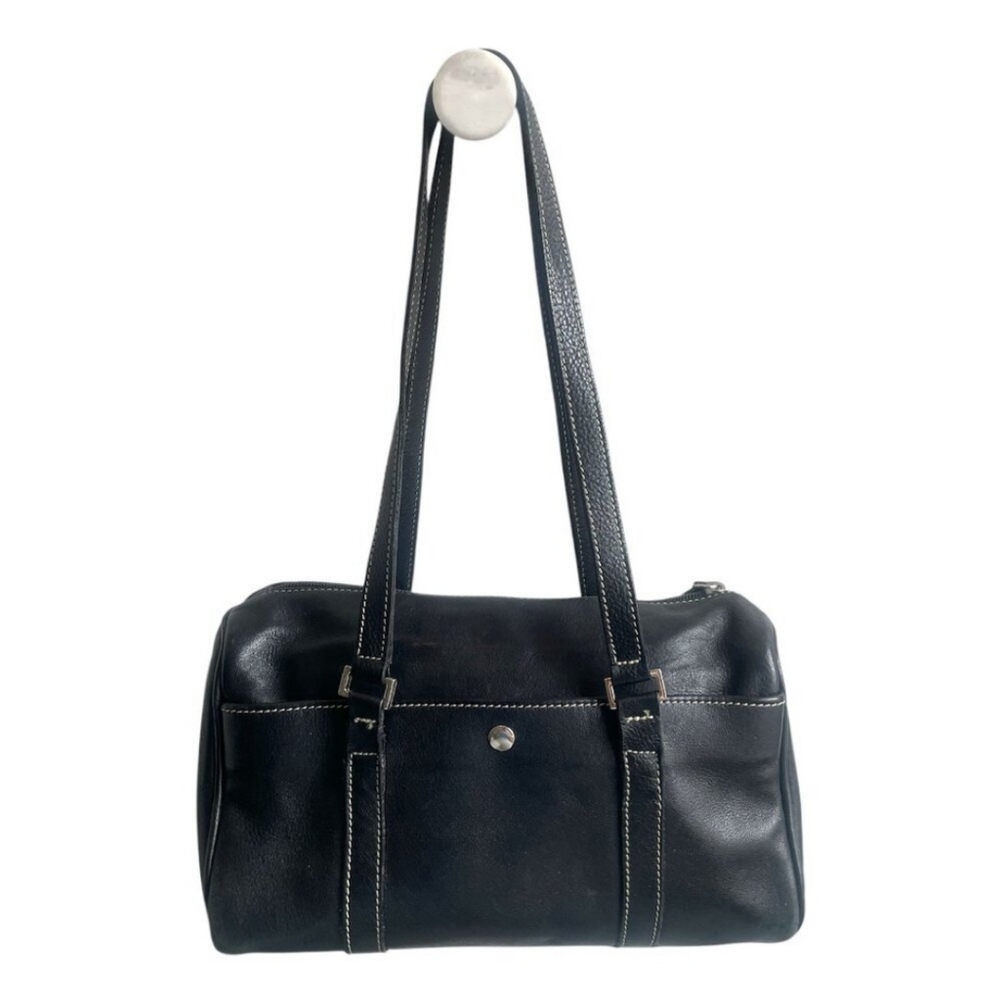 Roots Black Genuine Leather Shoulder Handbag Purse Made in Canada Bag Y2K